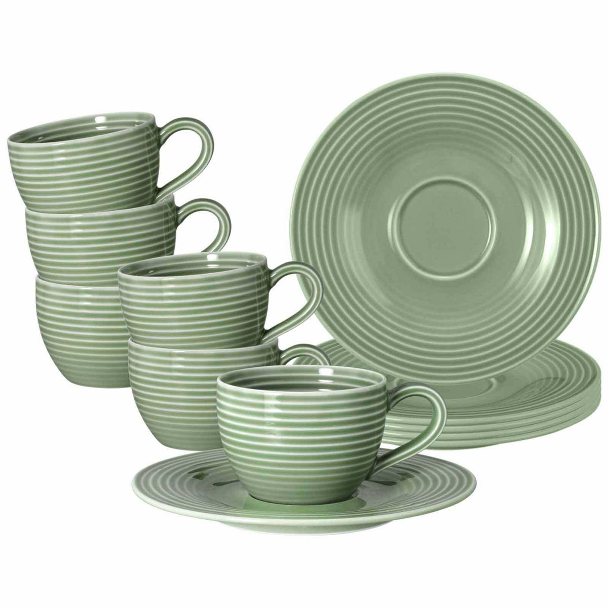 ESPRESSOTASSEN MIT UNTERTASSEN Beat Color Glaze Salbeigrün 100 ml 6er Set - Grün, Keramik (13.7/6.3/13.7cm) - Seltmann Weiden