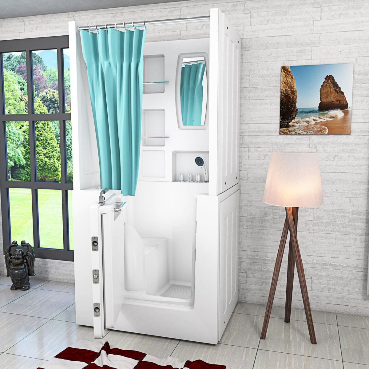 SENIORENDUSCHE S02D-TH-B-L Weiß - Weiß, Glas/Kunststoff (100/78/205cm) - AcquaVapore by Sandra Jentho