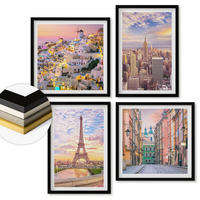 WANDBILDER 4er-Set - 50x50 cm & 40x60 cm Schwarzer Rahmen - New York Paris Oia Warschau Dämmerung - Schwarz, Kunststoff (50/50cm) - ArtPrintCave