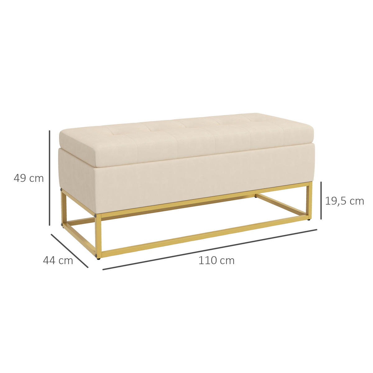 SITZBANK, Polsterbank, Bettbank, Beige - Beige, Kunststoff/Metall (44/49/110cm) - HOMCOM