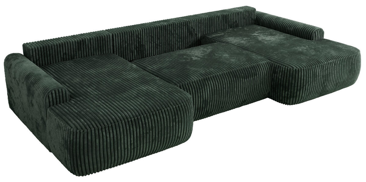 WOHNLANDSCHAFT CUBO U Grün Cord - Schwarz/Grün, Kunststoff/Textil (370/100/187cm) - MKS