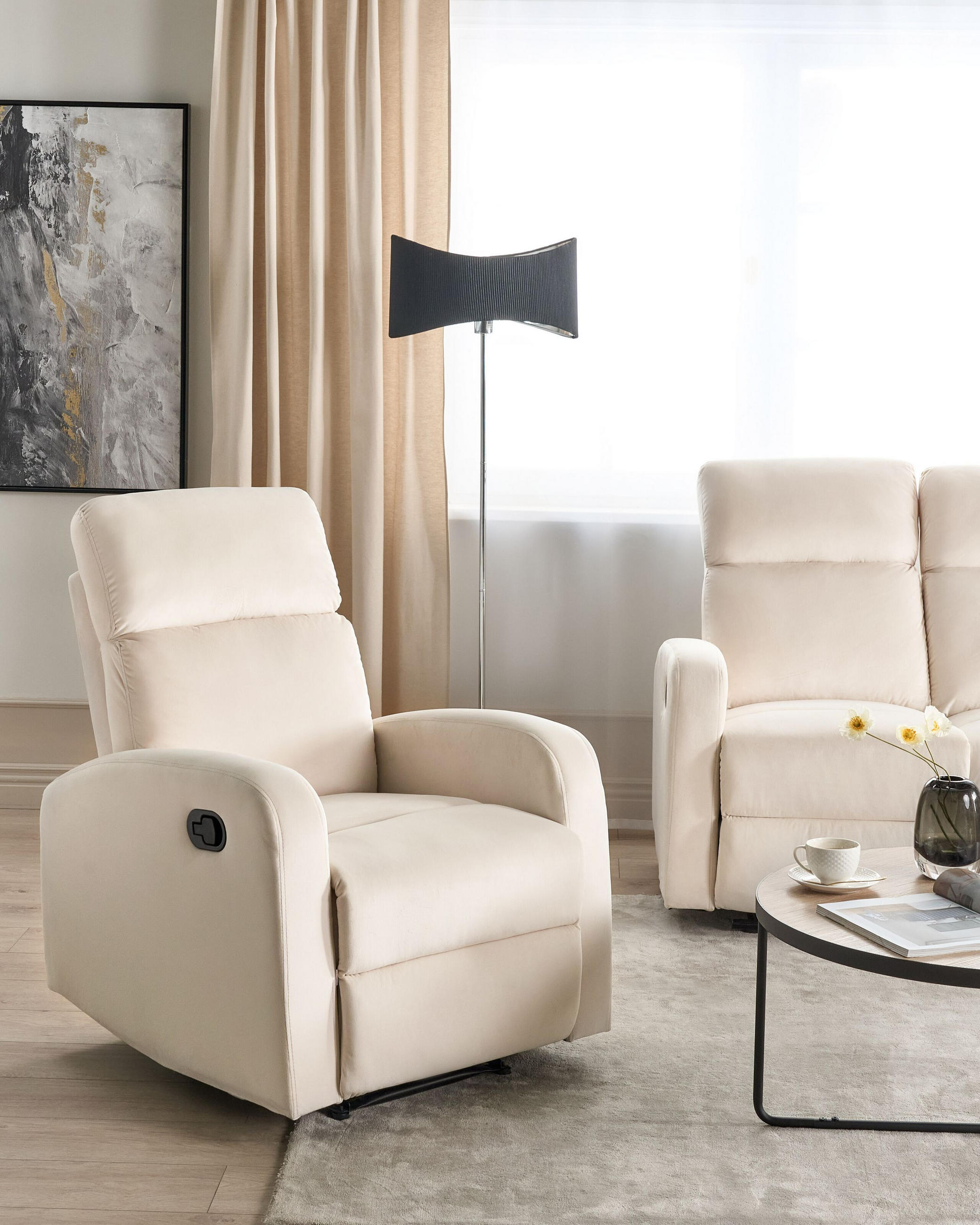 SESSEL Samtstoff creme manuell verstellbar Verdal - Weiß, Textil (76/102/62cm) - Beliani