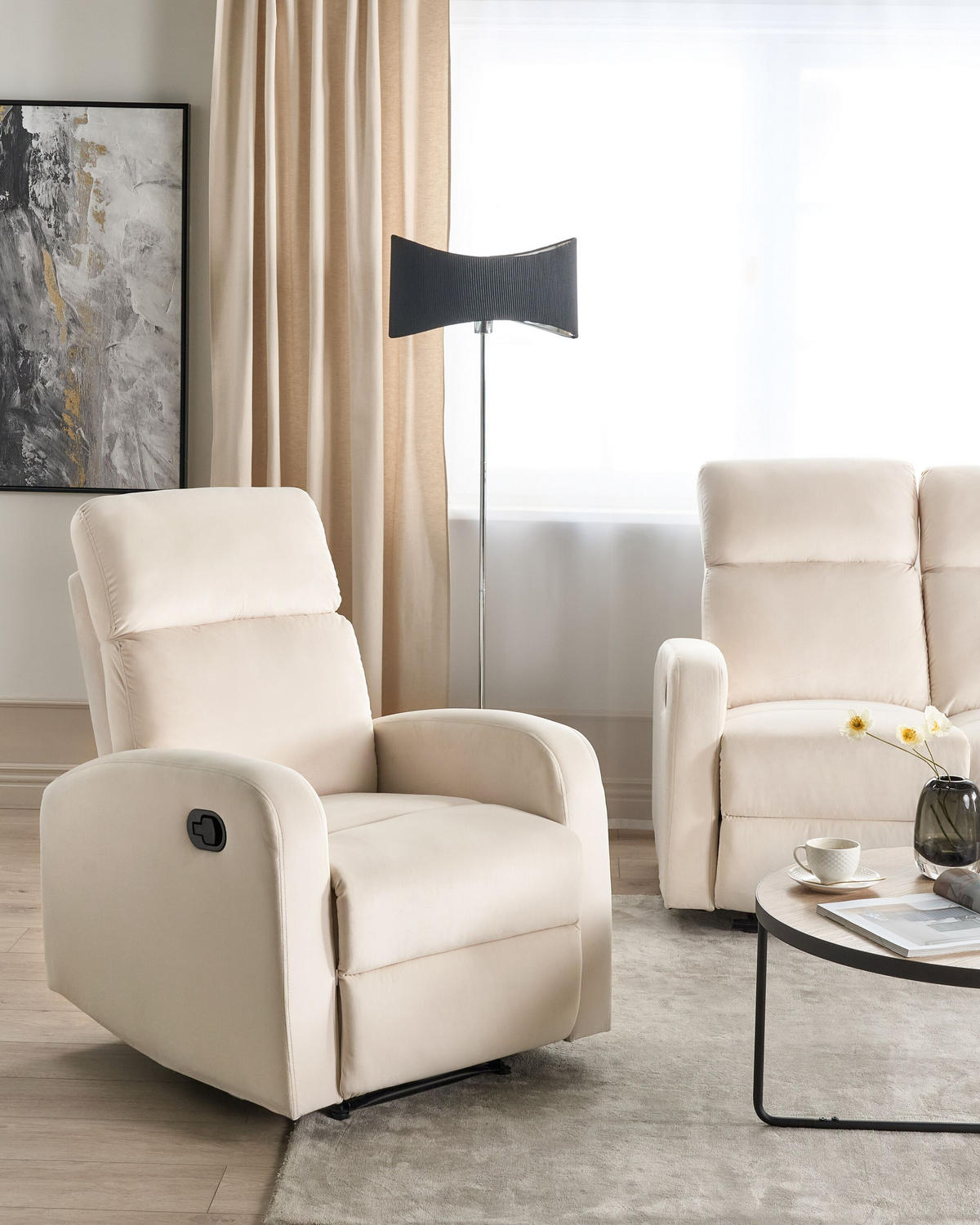 SESSEL Samtstoff creme manuell verstellbar Verdal - Weiß, Textil (76/102/62cm) - Beliani