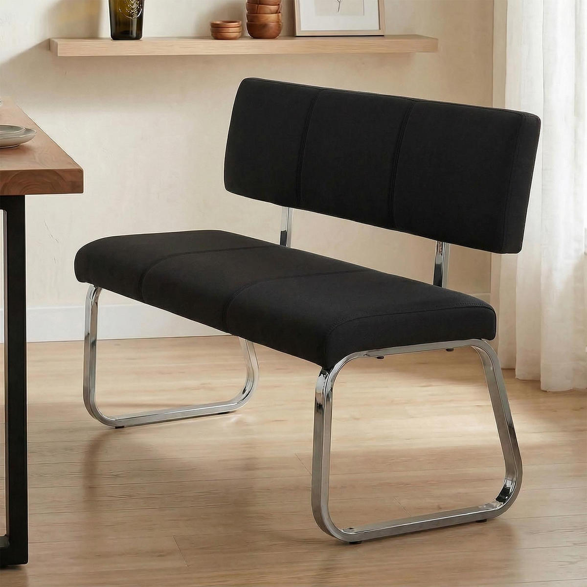 ESSZIMMERBANK VILAS - Schwarz, Textil/Metall (135/56/87cm) - IDIMEX