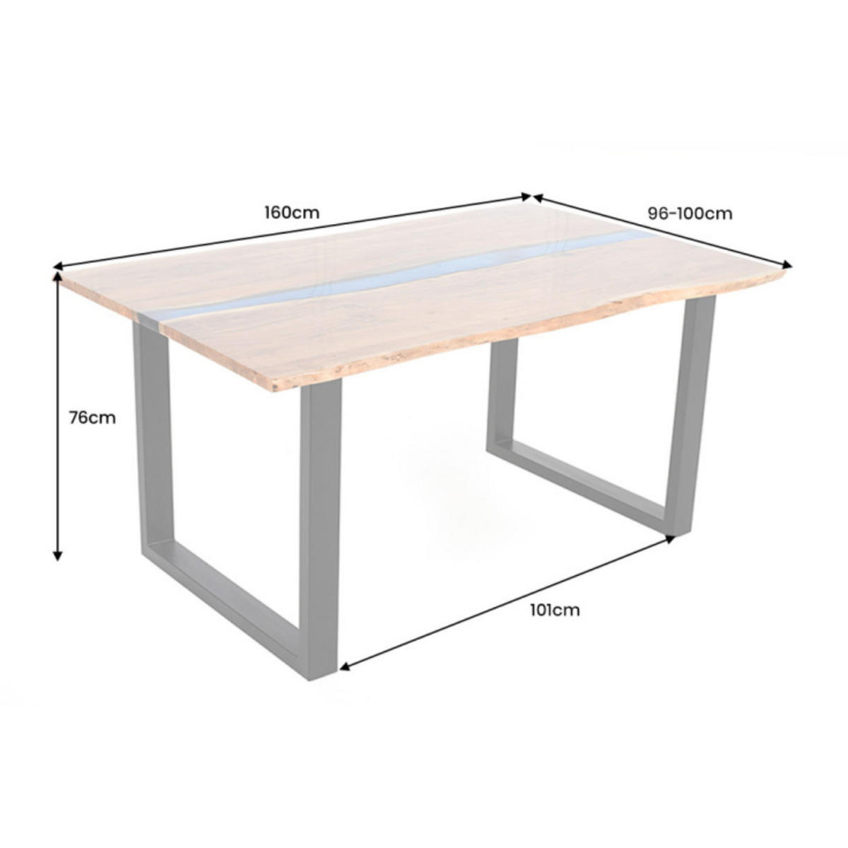 ESSTISCH LIQUID Akazie Braun 160cm - Blau/Schwarz, Holz/Metall (96/160/76cm) - riess-ambiente