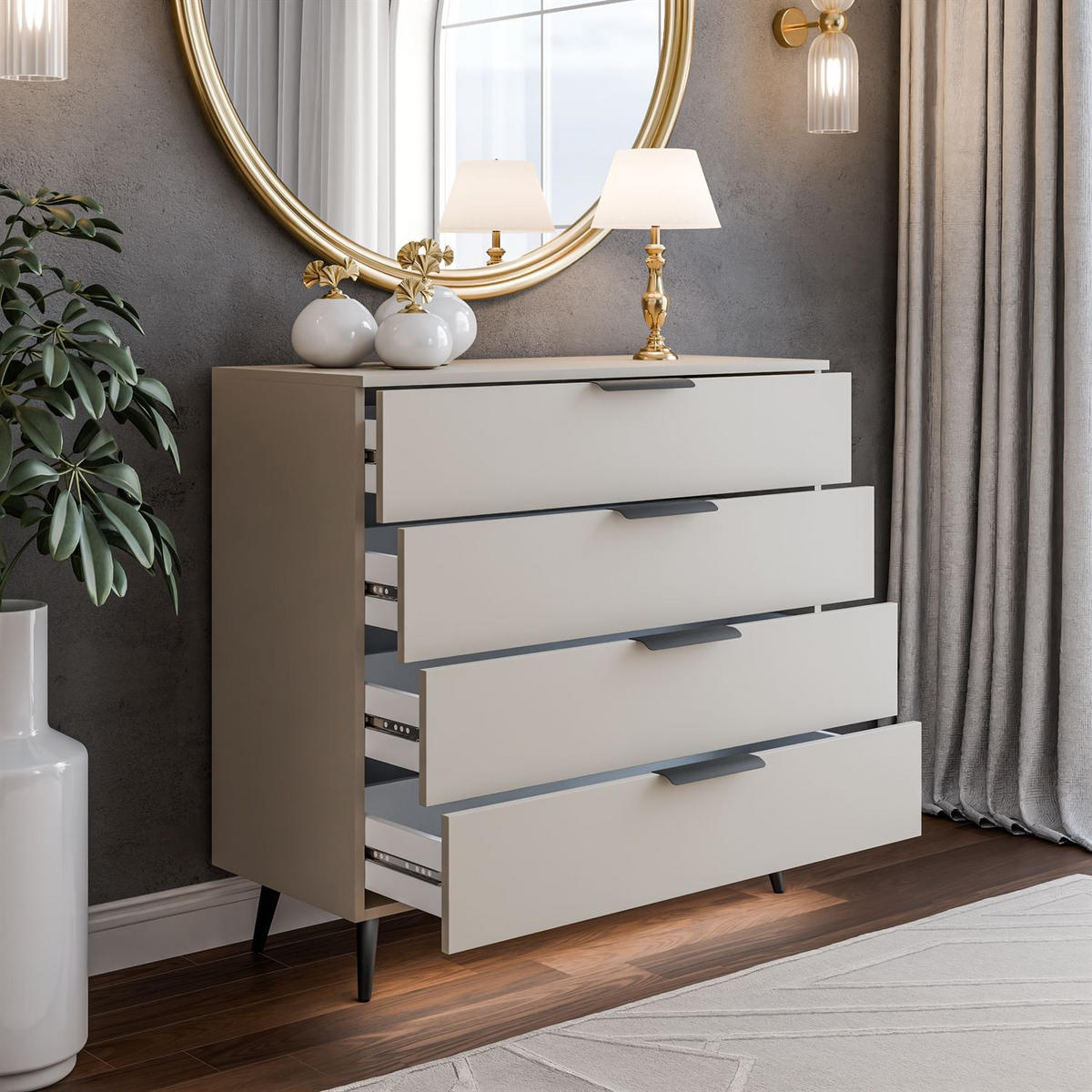 KOMMODE LINA KASCHMIR 95 LED auf hohen Beinen Schwarz - Kaschmir, Holzwerkstoff (95/90/40cm) - Lookway