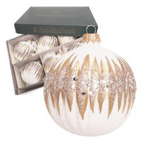 CHRISTBAUMKUGELN Geriffelt mit Glitter und Sternen Weiß 8cm (Glas / 6 Stk.) - Weiß, Glas (8/8/8cm) - Krebs Glas Lauscha