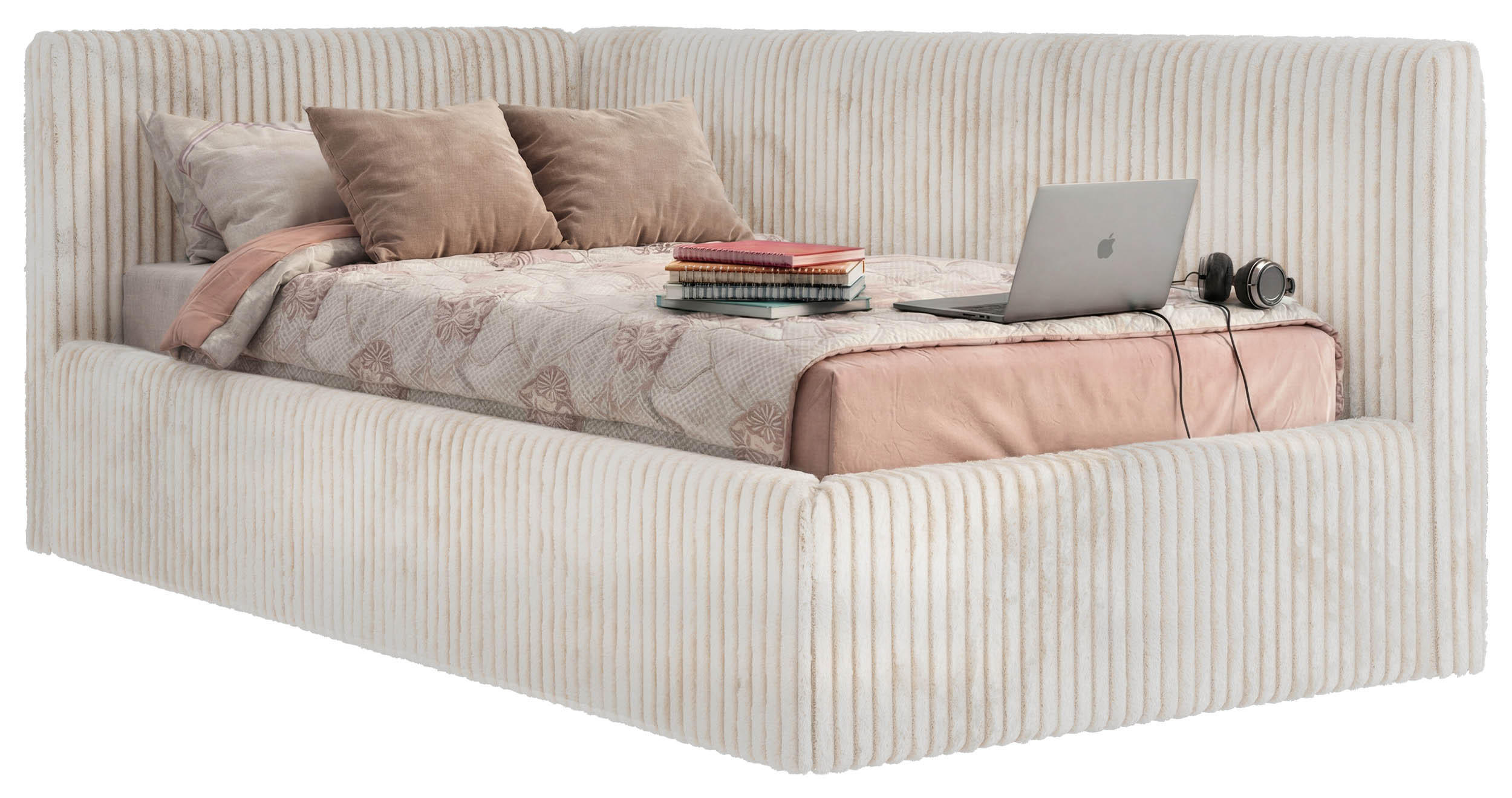 POLSTERBETT TILVO 90/200 - Beige Cord - Taschenfederkernmatratze - Links - Beige, Textil (90/200cm) - MKS