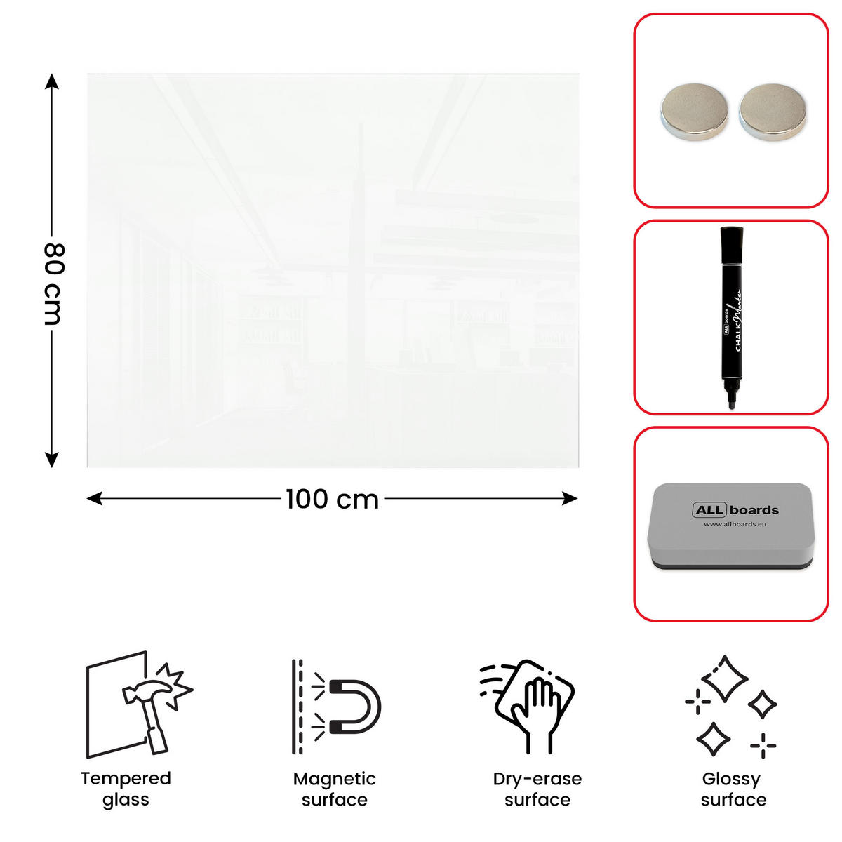 GLASBOARD - Weiß CLASSIC WHITE 100x80cm - Weiß, Glas (100/80/0.7cm) - ALLboards