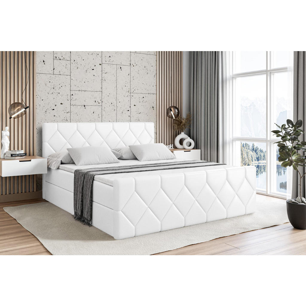 Thumbnail - Altdecor Boxbett, Weiß Hochglanz, Holzwerkstoff, Höhe ca. 20 cm, 200x200 cm, Schlafzimmer, Betten, Boxspringbetten