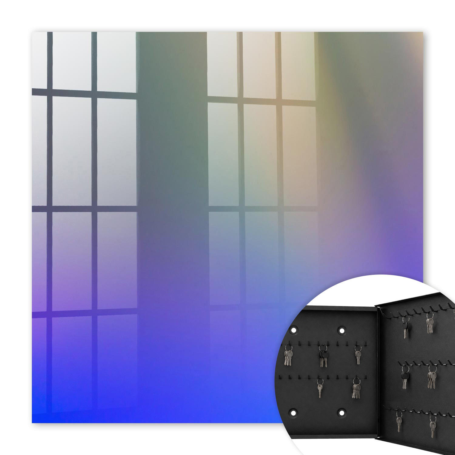 SCHLÜSSELBOX Schwarz 30x30 cm- Türöffnung nach rechts - Farbenfrohe Harmonie - Blau, Metall (30/30/5cm) - TULUP