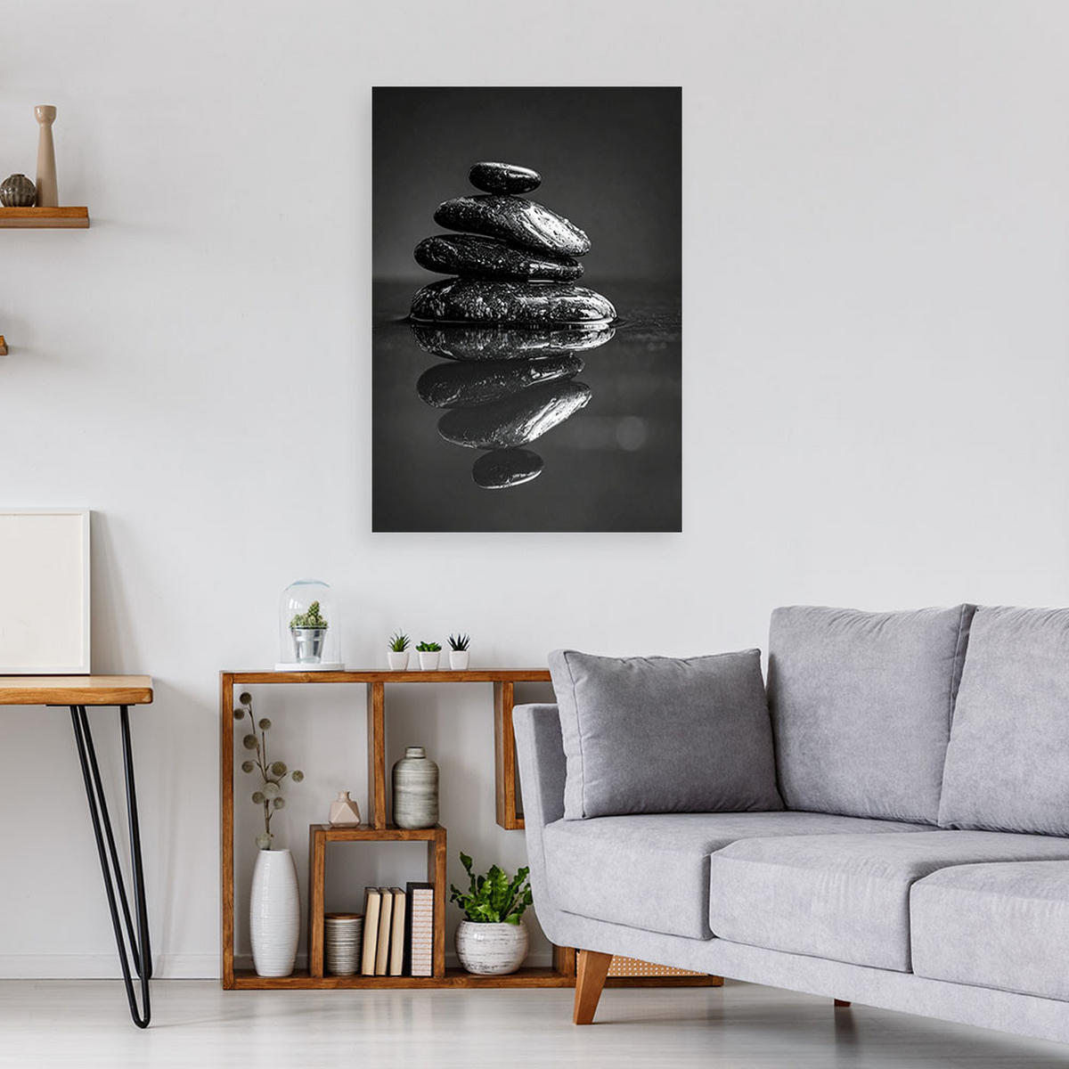 LEINWANDBILD, Schwarze Steine Zen-Spa - Schwarz, Textil (60/90cm) - Feeby