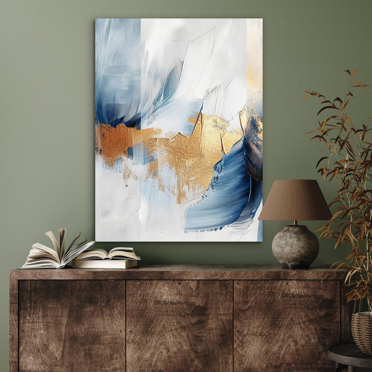 KOVOVÝ OBRAZ Zlatá - modrá - akvarel - umenie - moderné 60x80 cm - svetlomodrá, kov (60/80cm) - MuchoWow