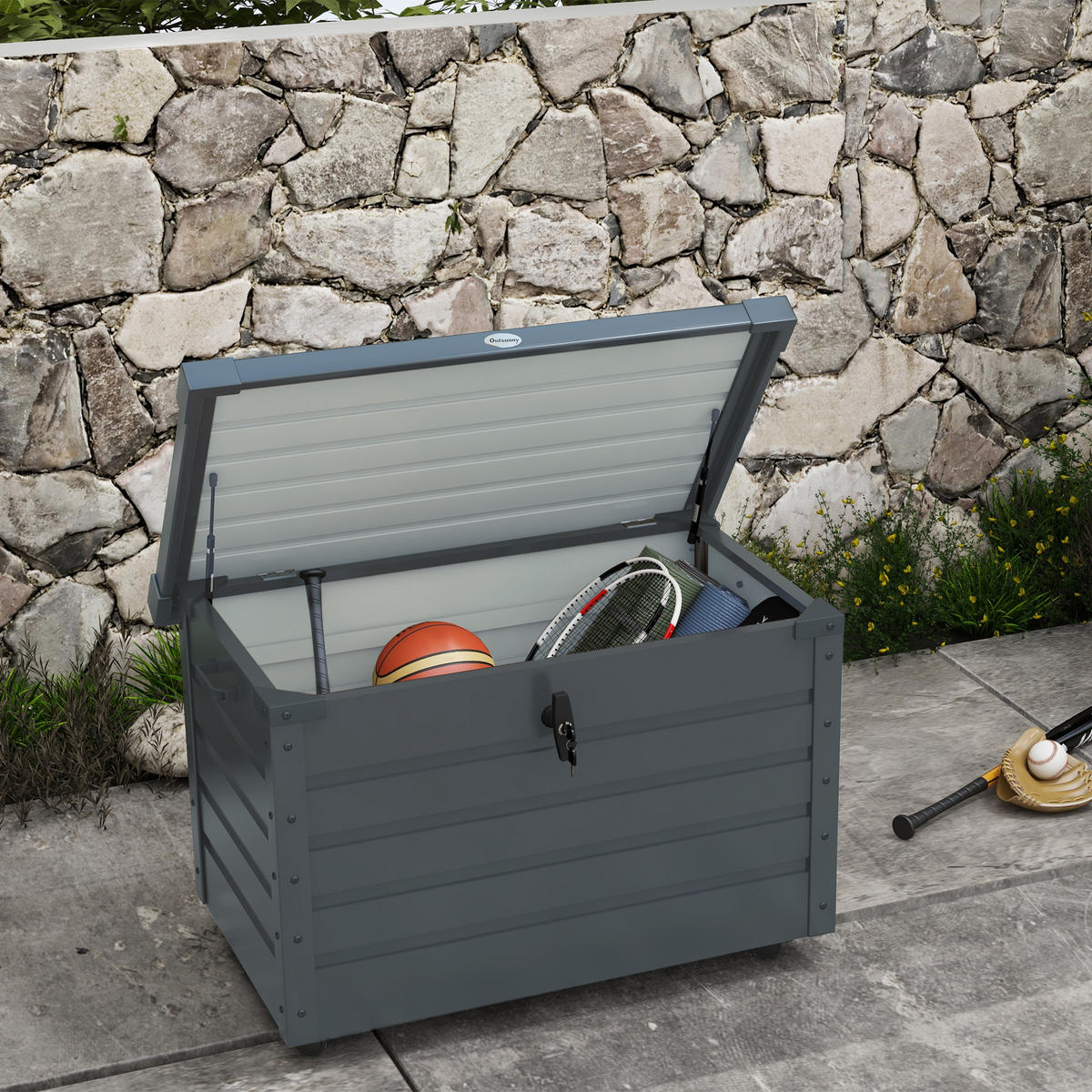 KISSENBOX DE-18680 295 L mit Gasfeder und Rollen Grau - Dunkelgrau, Metall (62/65/100cm) - ComfortXL