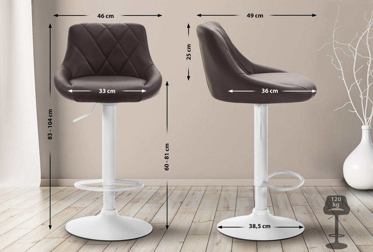 BARHOCKER Lederlook braun - Braun/Weiß, Textil/Metall (46/83/49cm) - CLP