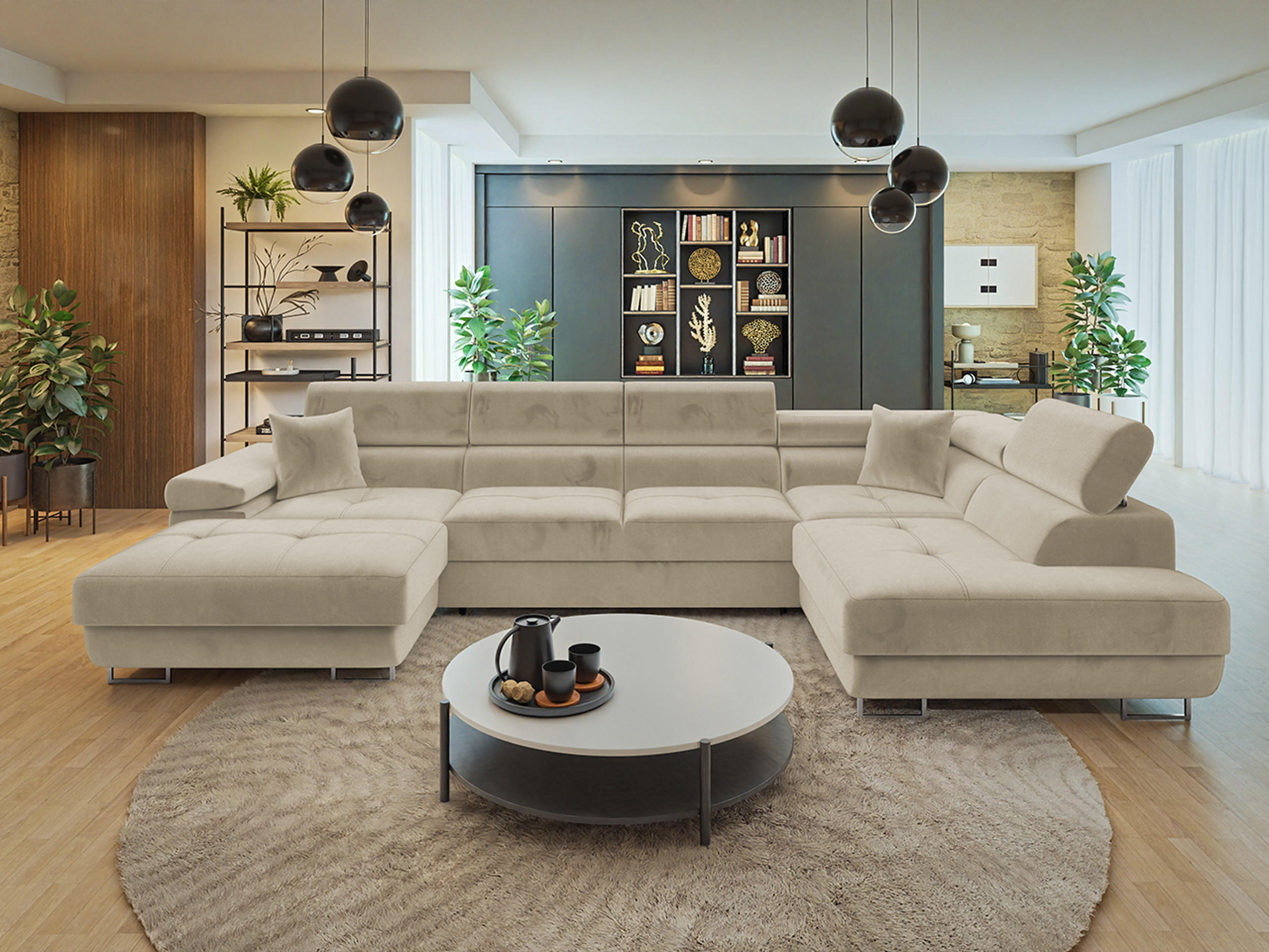 WOHNLANDSCHAFT Torezio Bis, Seite: Rechts - Creme, Holz/Textil (346/90/203cm) - MIRJAN24