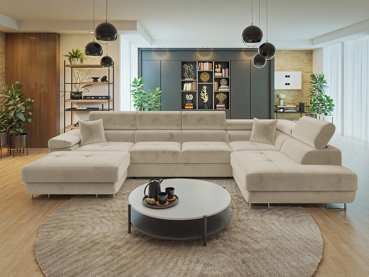 WOHNLANDSCHAFT Torezio Bis, Seite: Rechts - Creme, Holz/Textil (346/90/203cm) - MIRJAN24