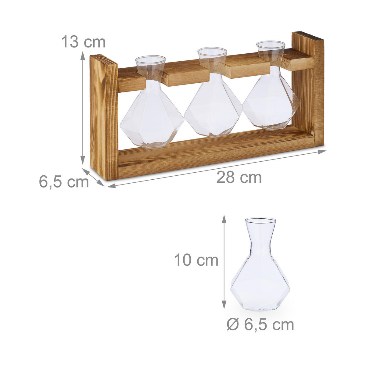 REAGENZGLAS-VASE - Multicolor, Glas/Holz (13cm) - Relaxdays