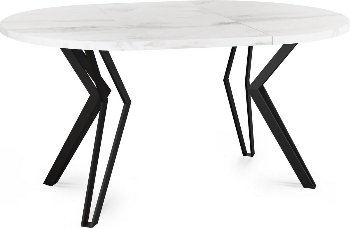 ESSTISCH Revena runder ausziehbarer, Marmor Weiß 100-180/100/76 cm - Ecru/Schwarz, Holzwerkstoff/Metall (100/100/76cm) - WFL GROUP