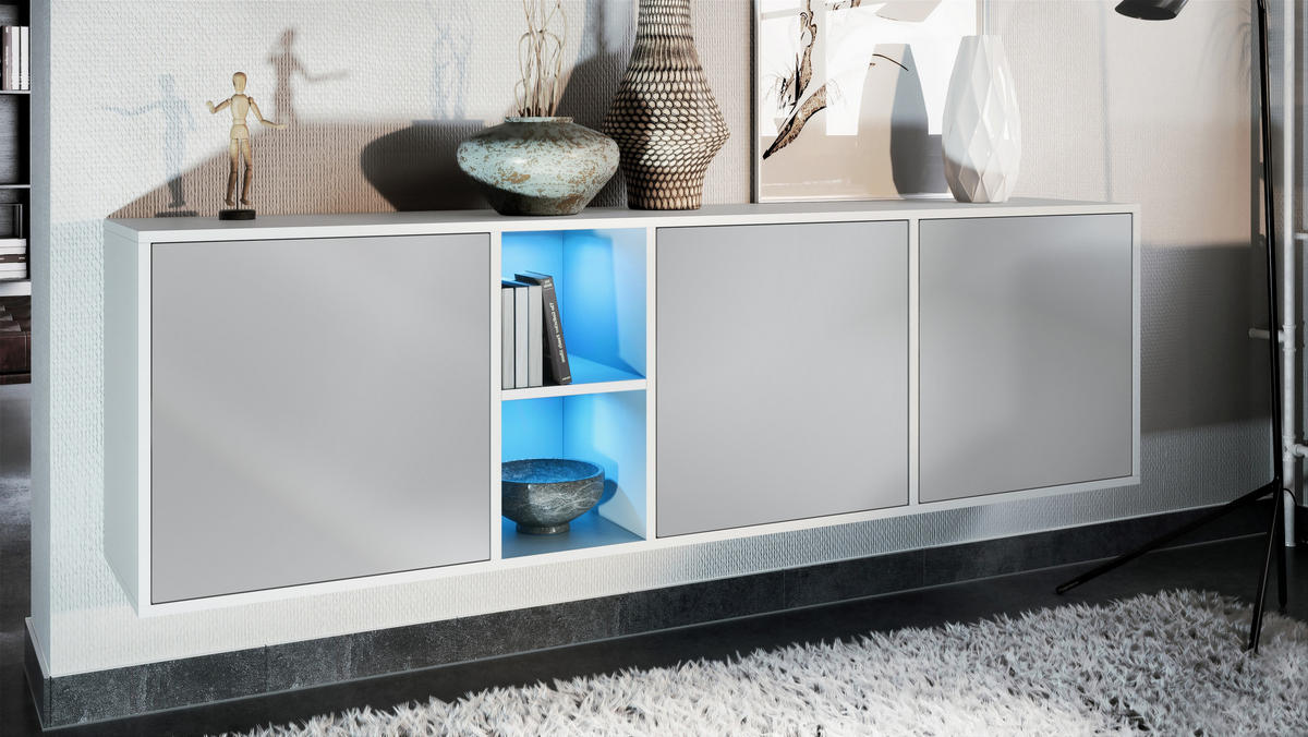 SIDEBOARD Cuba Türen in Hellgrau seidenmatt - Greige, Holzwerkstoff (182/53/35cm) - Vladon