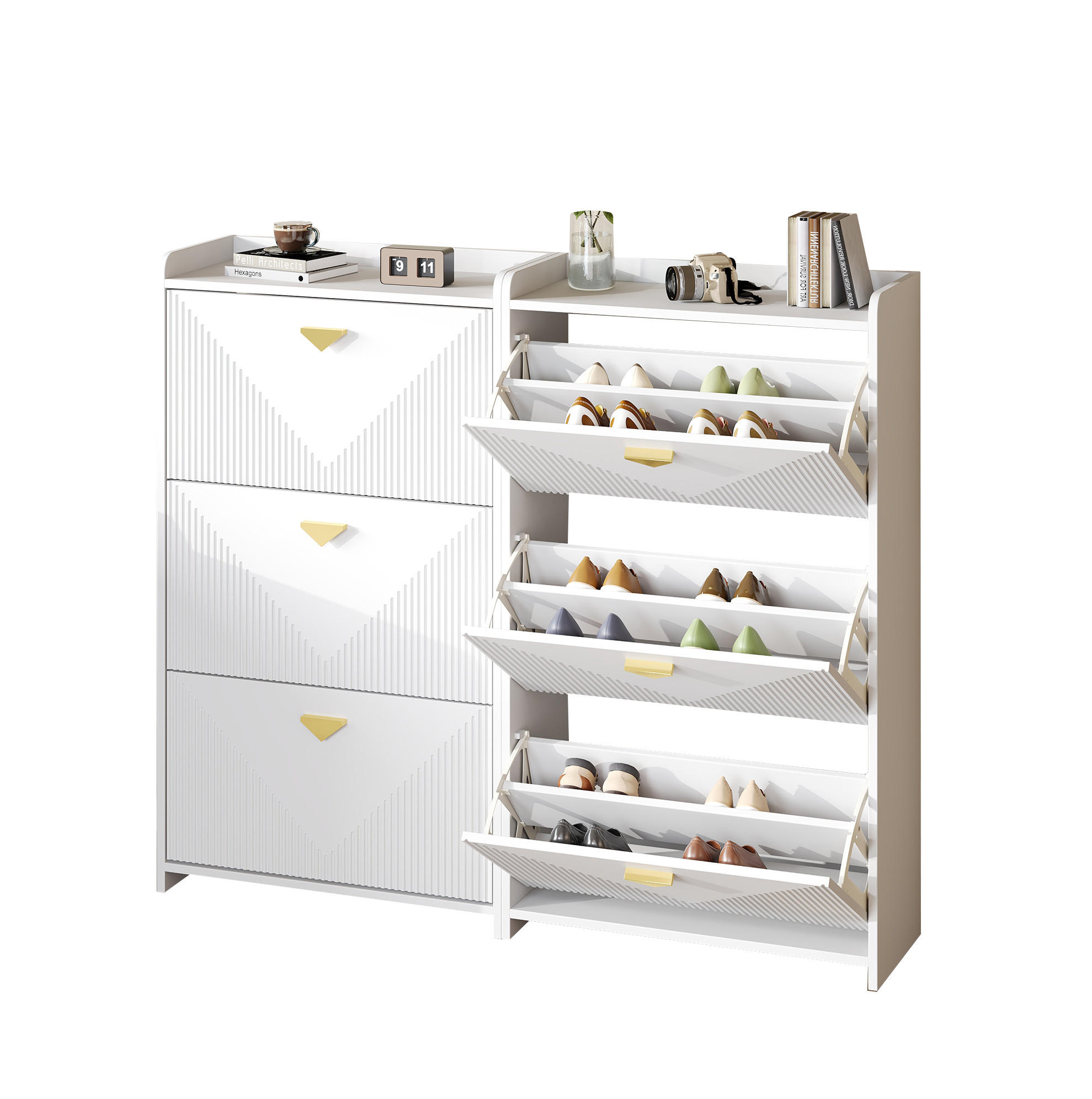SCHUHSCHRANK 70/30/120 cm mit 3 Klappen in Weiß, platzsparend - Weiß, Holzwerkstoff (140/120/30cm) - BEAOK