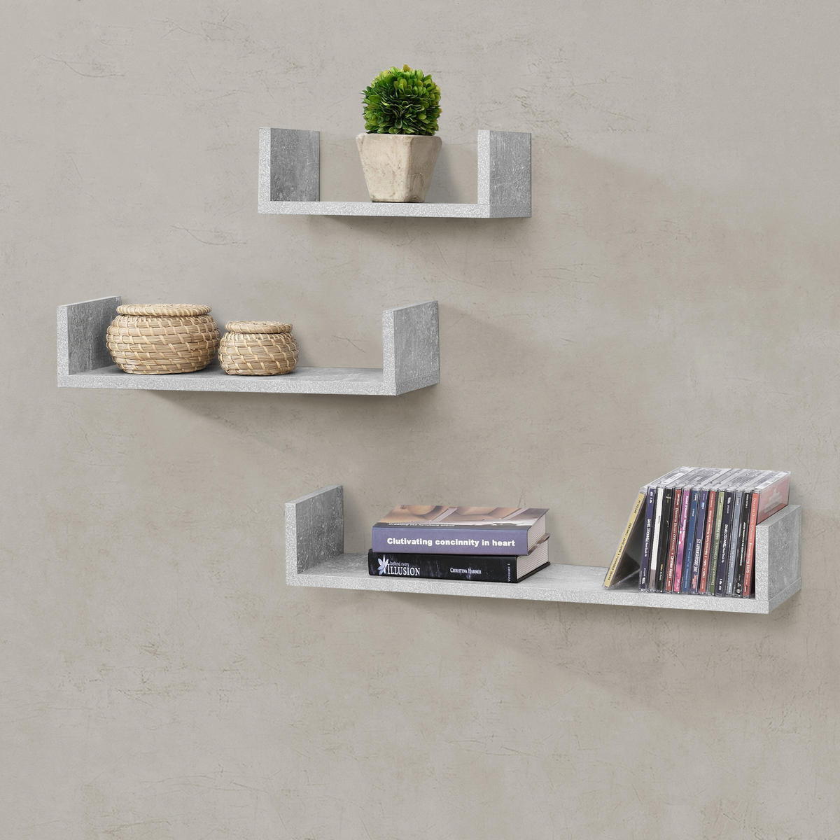 WANDREGAL-SET 3 TLG. Vennesla - Grau, Holzwerkstoff (60/10/15cm) - [en.casa]