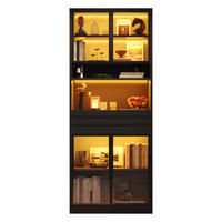 VITRINE 80x35x200 cm Schwarz mit RGB LED und 4 Glastüren - Schwarz, Holzwerkstoff (80/200/35cm) - FLIEKS