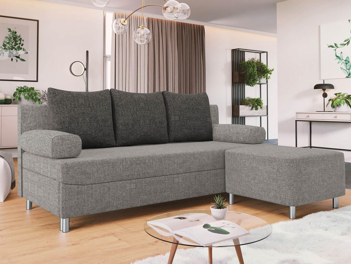 SCHLAFSOFA Dover mit Polsterhocker - Chromfarben/Grau, Holz/Kunststoff (192/80cm) - MIRJAN24