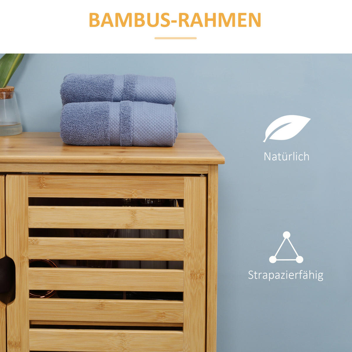 BADEZIMMERSCHRANK 68x32x86 cm Natur aus Bambus mit Doppeltür & Kippsicherung - Naturfarben, Naturmaterialien (68/86/32cm) - Modfu