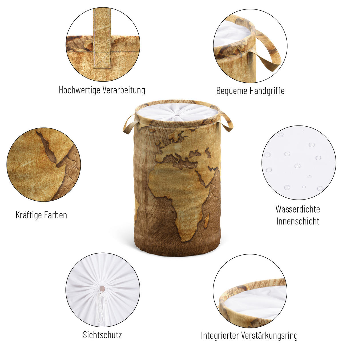 WÄSCHEKORB World Map - Braun, Textil (37/55/55cm) - Sanilo