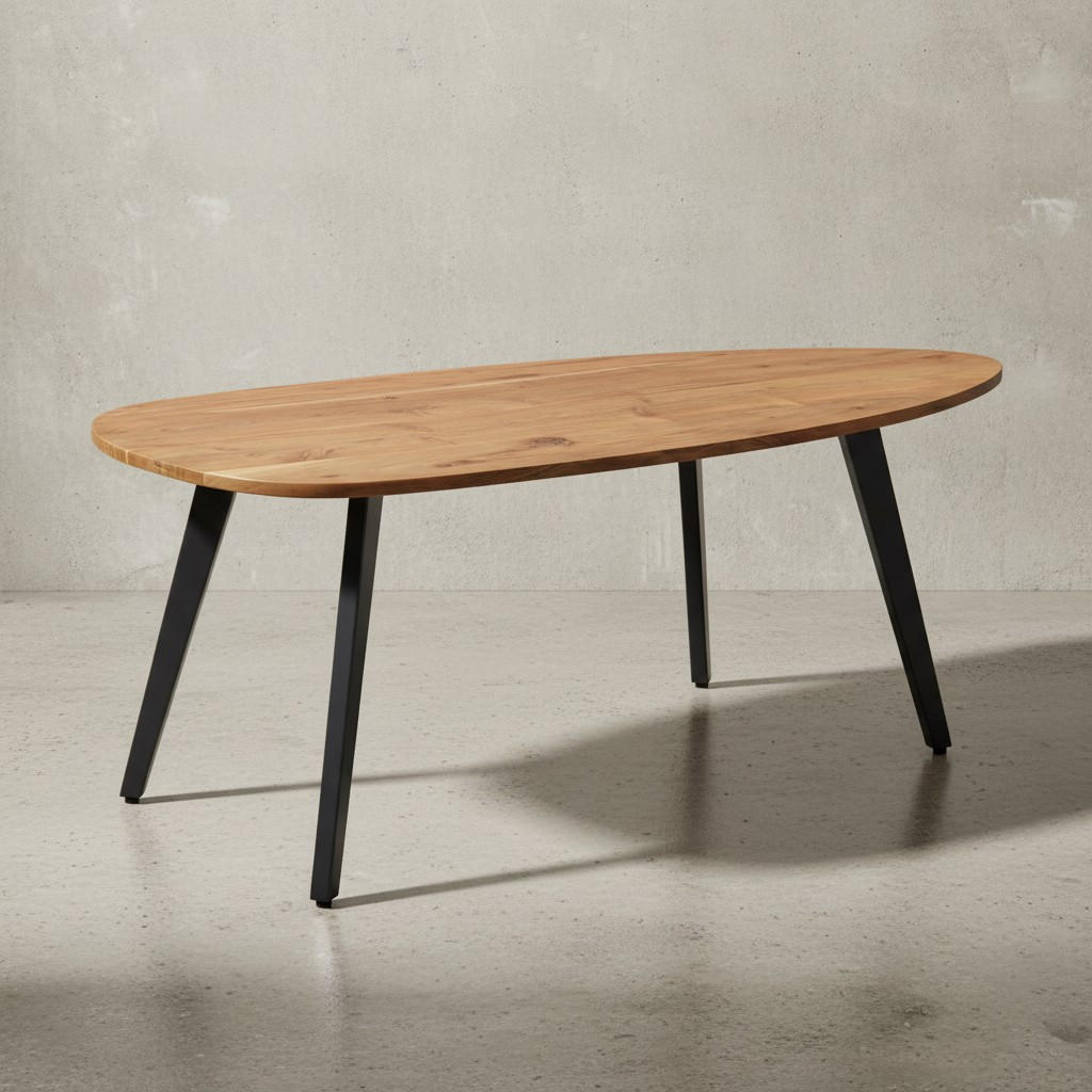 COUCHTISCH in Nierenform aus Akazie Massivholz mit stabilen Metallbeinen - Beige/Anthrazit, Holz/Metall (60/110/45cm) - KADIMA DESIGN