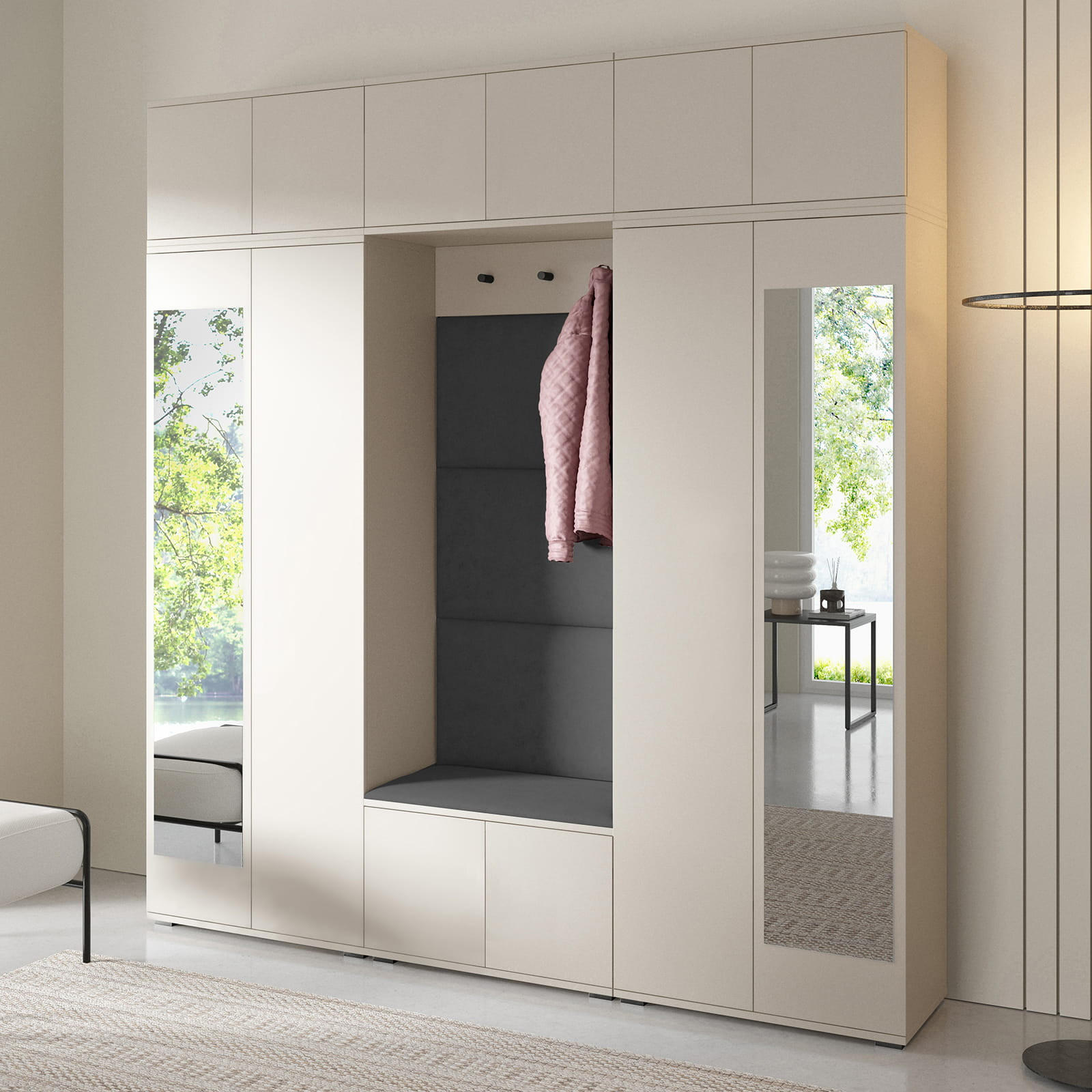 GARDEROBE Napoli 2 Kleiderschrank mit Polsterpaneelen Grau - Beige/Grau, Holzwerkstoff (210/229/40cm) - Jerpax