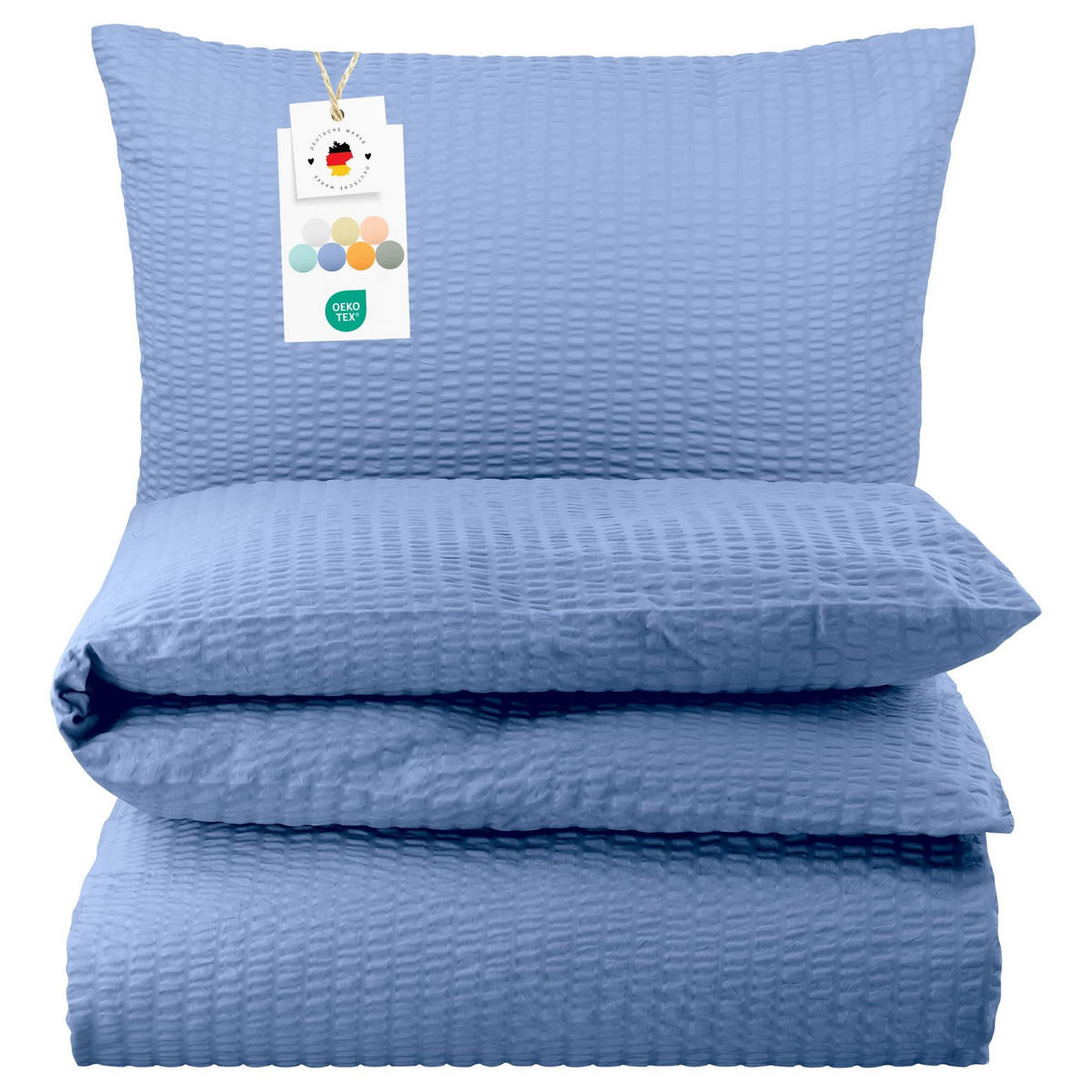 SEERSUCKER-BETTWÄSCHE 135x200 Uni Sommer Bettbezug Bügelfrei aus 100% Baumwolle, Bettbezüge einfarbig Hellblau - Hellblau, Textil (135/200cm) - Carpe Sonno