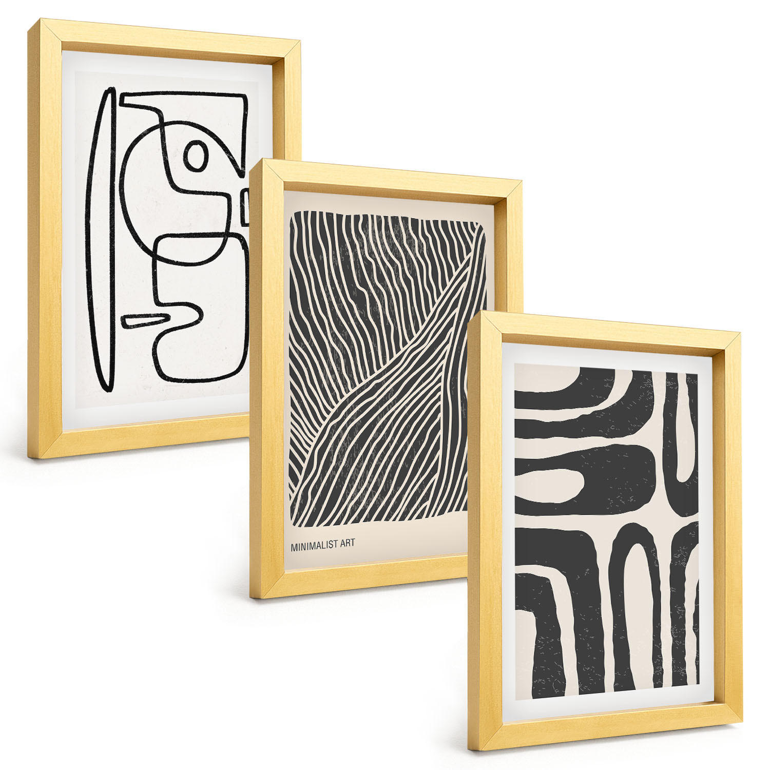 BILDER SET 3er Set - 20x30 cm Goldrahmen - Abstrakte Muster, Linien, Texturen - Goldfarben, Kunststoff (20/30cm) - TULUP