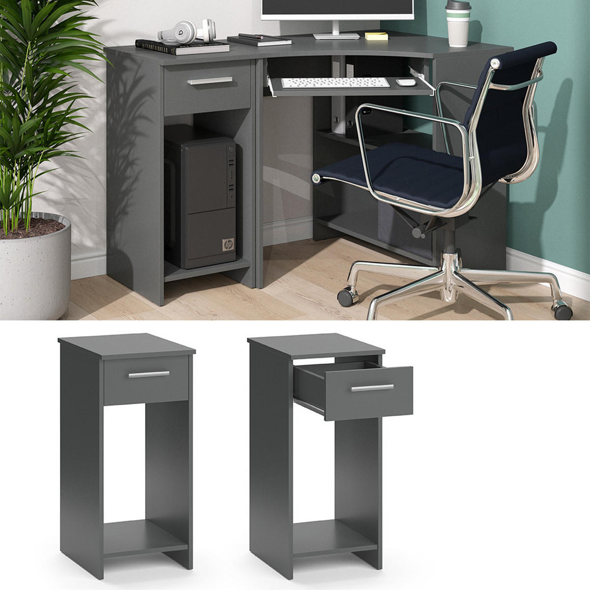 PC-SCHRANK Odin Anthrazit 35.1 x 45 cm - Anthrazit, Holzwerkstoff (45/35.1/77cm) - Vicco