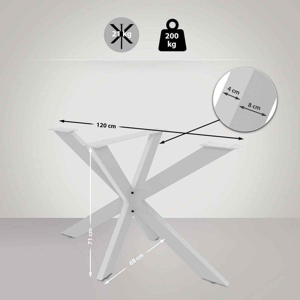 TISCHBEIN eckig 68/120/71 cm Metall weiß - Weiß, Metall (68/71/120cm) - CLP