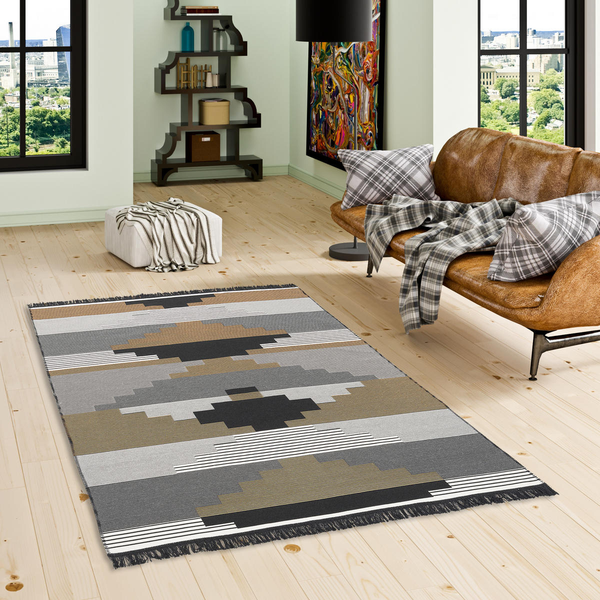 TEPPICH BEIDSEITIG ETHNO KELIM STYLE - Beige/Grau, Textil (120/170cm) - Pergamon