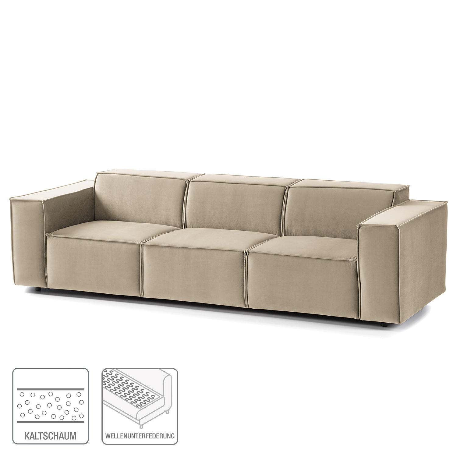 3-SITZER SOFA - Beige/Schwarz, Kunststoff/Textil (260/70/96cm) - home24