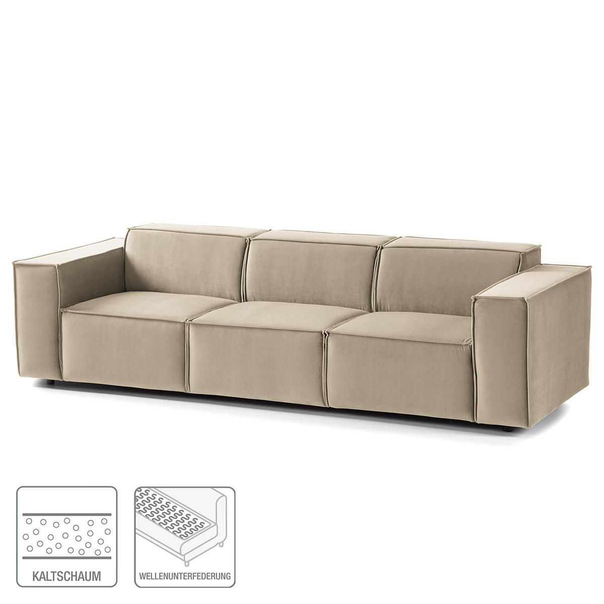 3-SITZER SOFA - Beige/Schwarz, Kunststoff/Textil (260/70/96cm) - home24