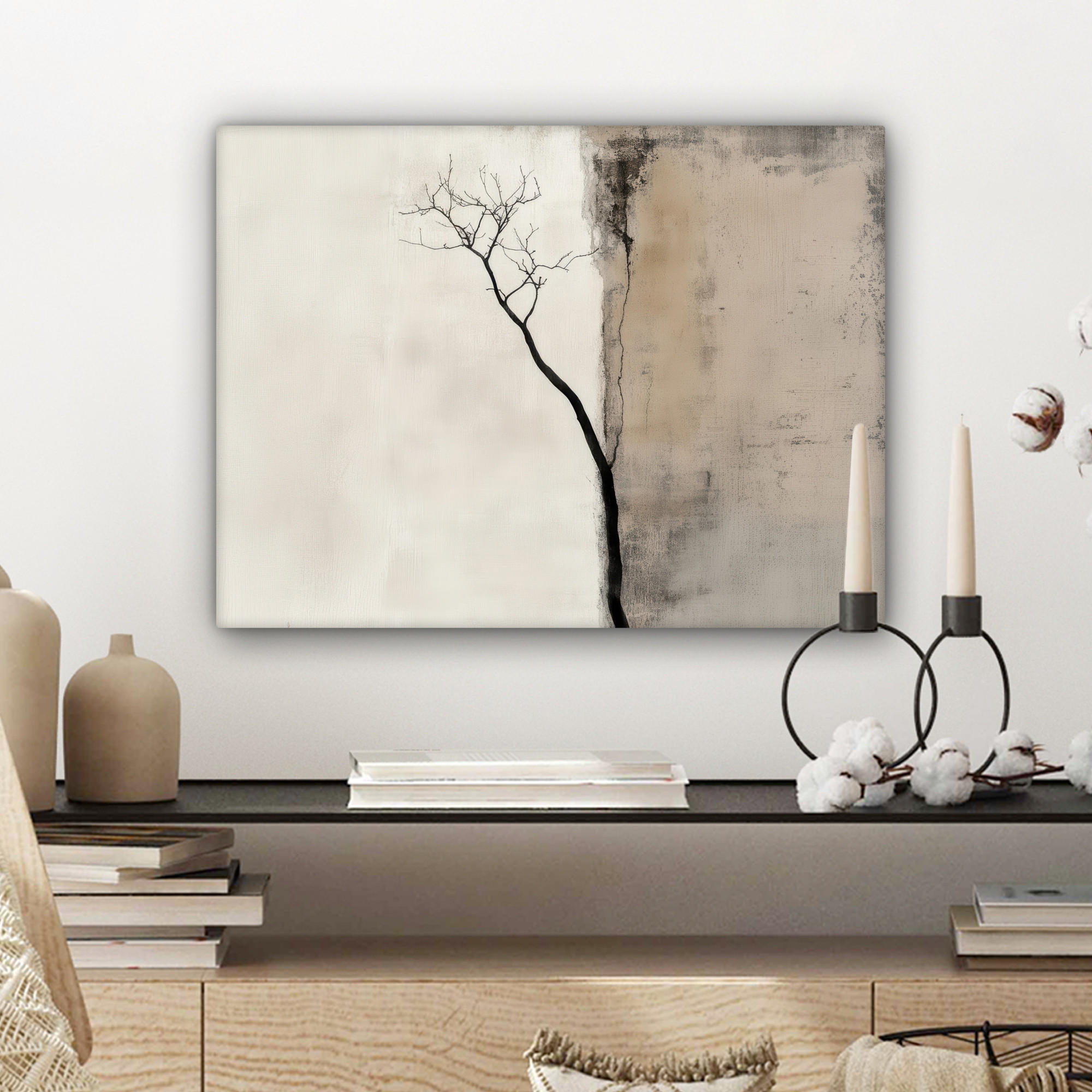 LEINWANDBILD Wabi sabi - Pflanze - Beige 40x30 cm - Taupe, Textil (40/30cm) - MuchoWow