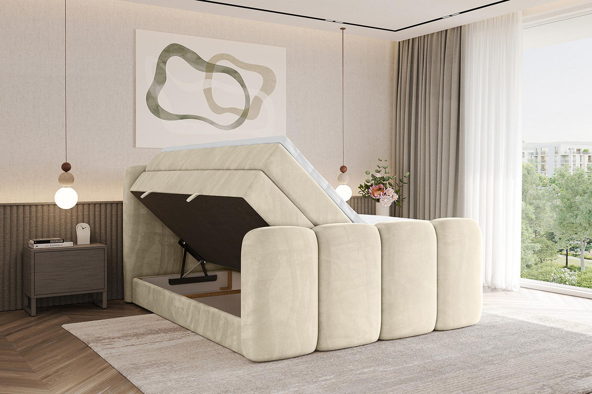 BOXBETT mit Matratze H3|H4 und Lattenrost - NINA-Z KING - 140x200 cm - Beige - Sahara, Holzwerkstoff (140/200cm)