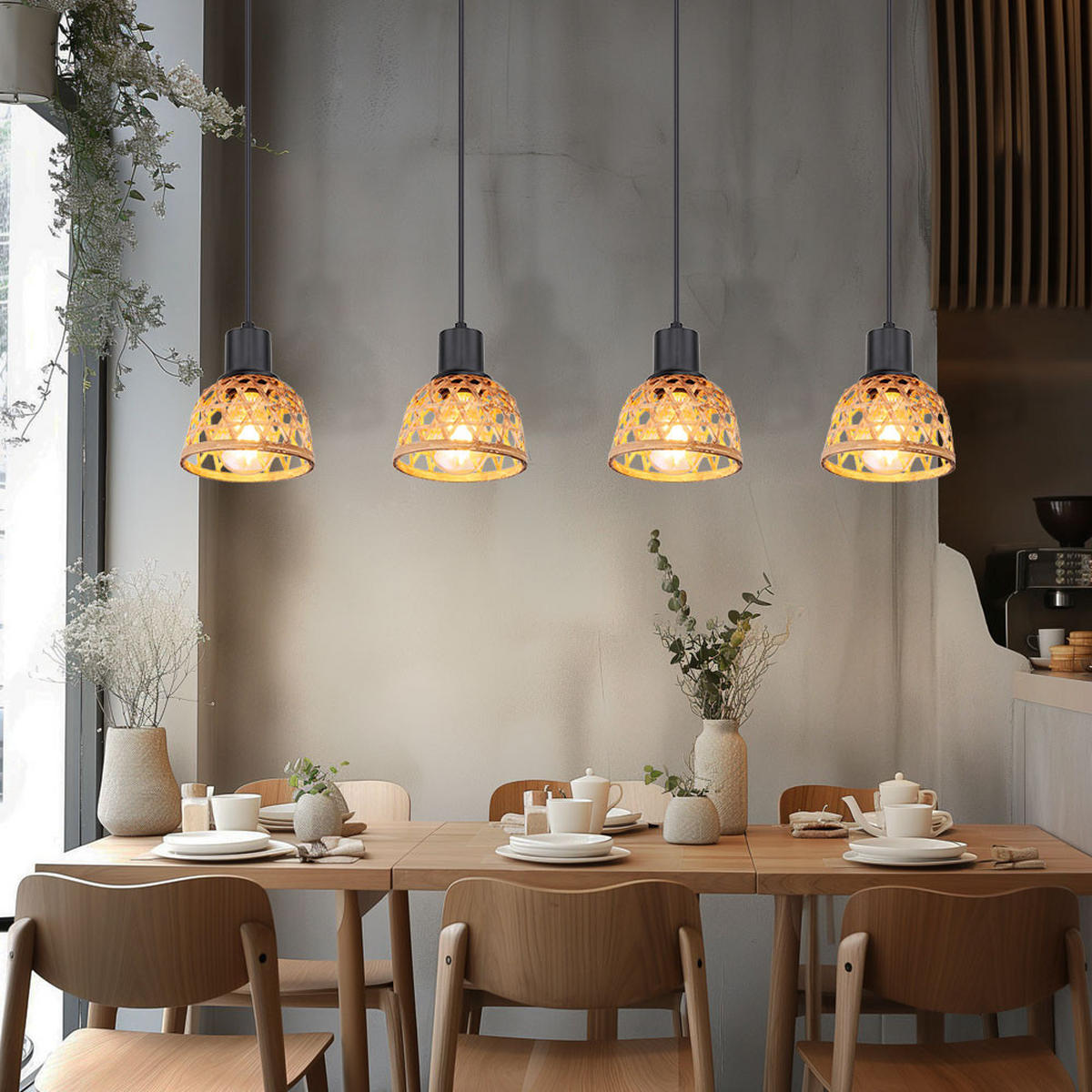 HÄNGELEUCHTE Metall Bambusoptik Schwarz - Schwarz, Holz (72/13/120cm) - Globo Lighting