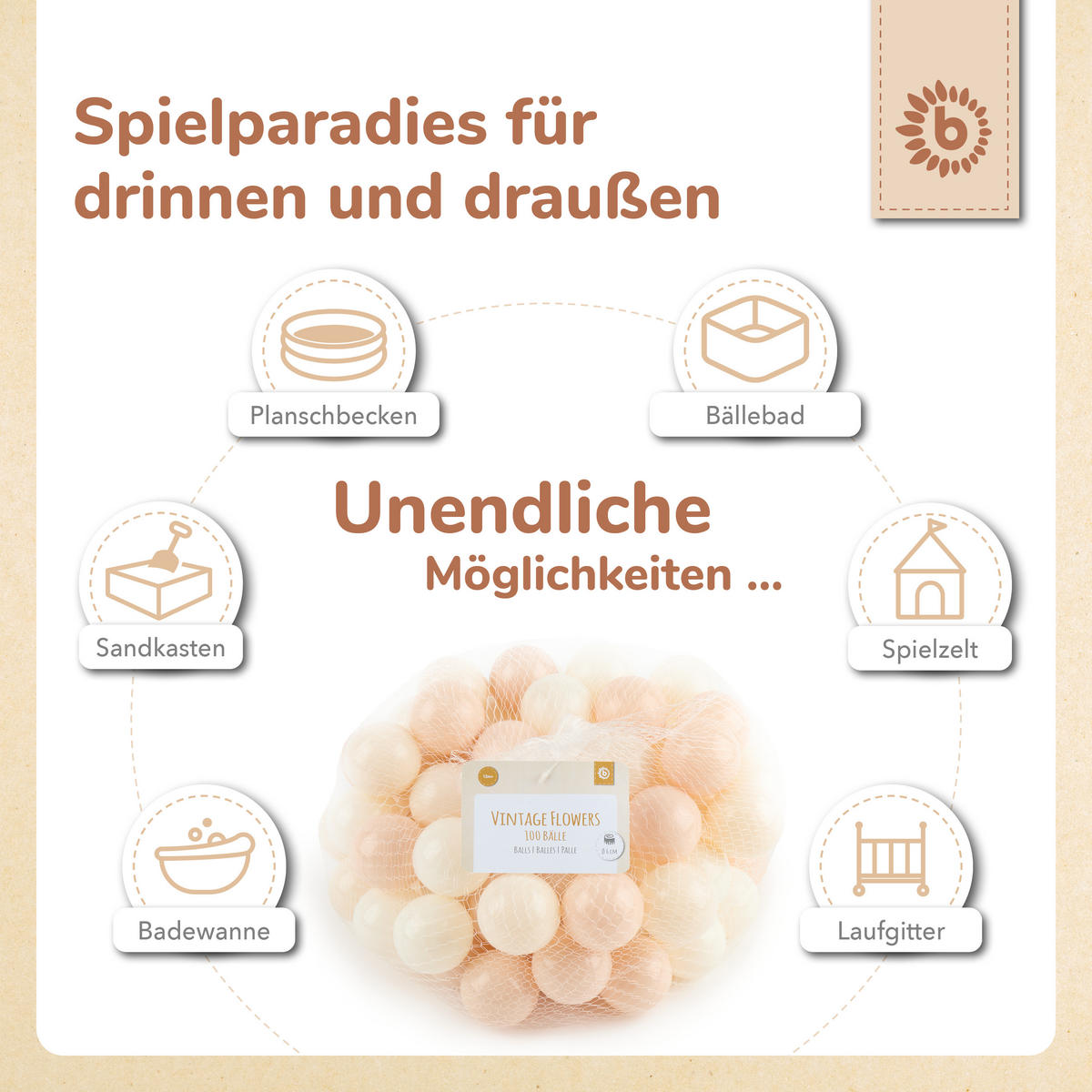 BÄLLE für Bällebad Vintage Flowers 100 S - Multicolor, Kunststoff (35/20cm) - Bieco Spielwaren