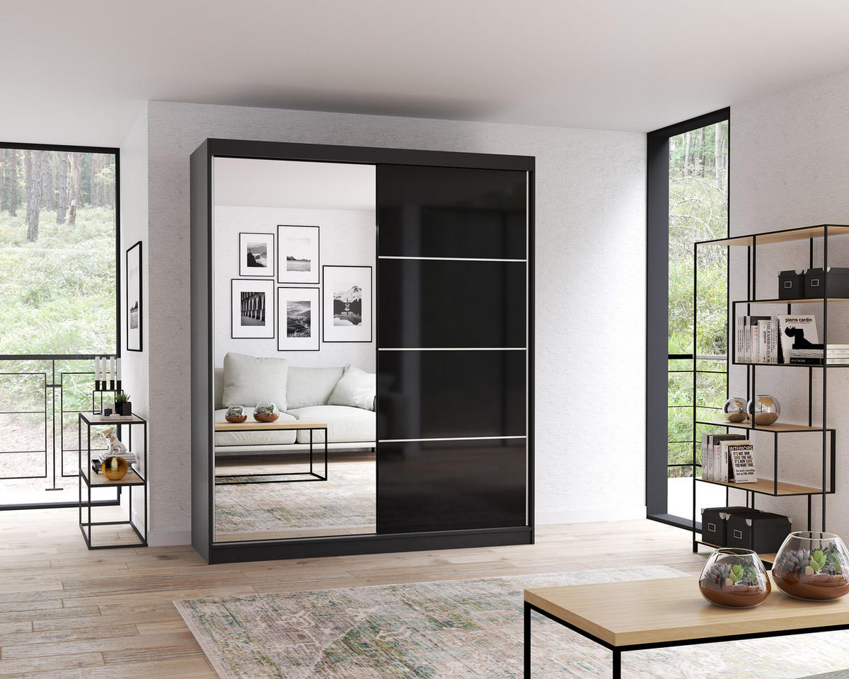 SCHIEBETÜRENSCHRANK - BEN 31 203 CM (Schwarz) - Schwarz, Holzwerkstoff/Metall (203/218/61cm) - Möblo