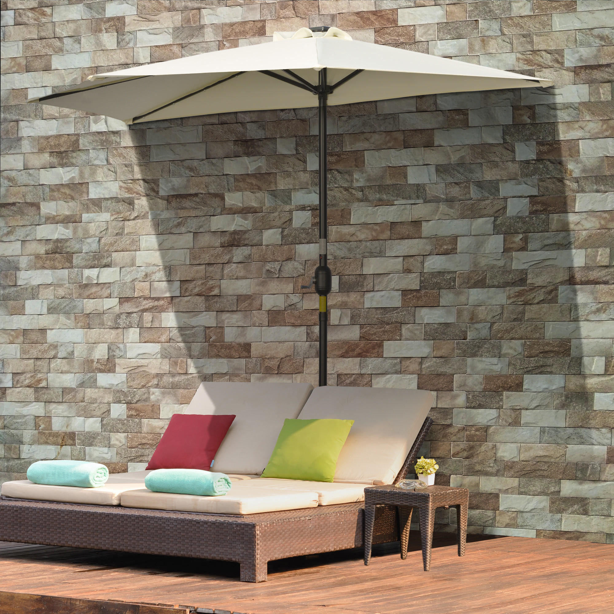 SONNENSCHIRM, Eisen, Polyester, Beige - Beige, Metall (135/270cm) - Outsunny