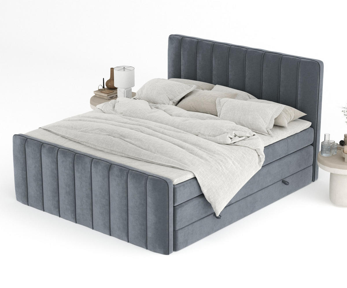 BOXSPRINGBETT Novara Grau 140/200 cm - Schwarz/Grau, Holz/Holzwerkstoff (140/200cm) - Maison de Reve