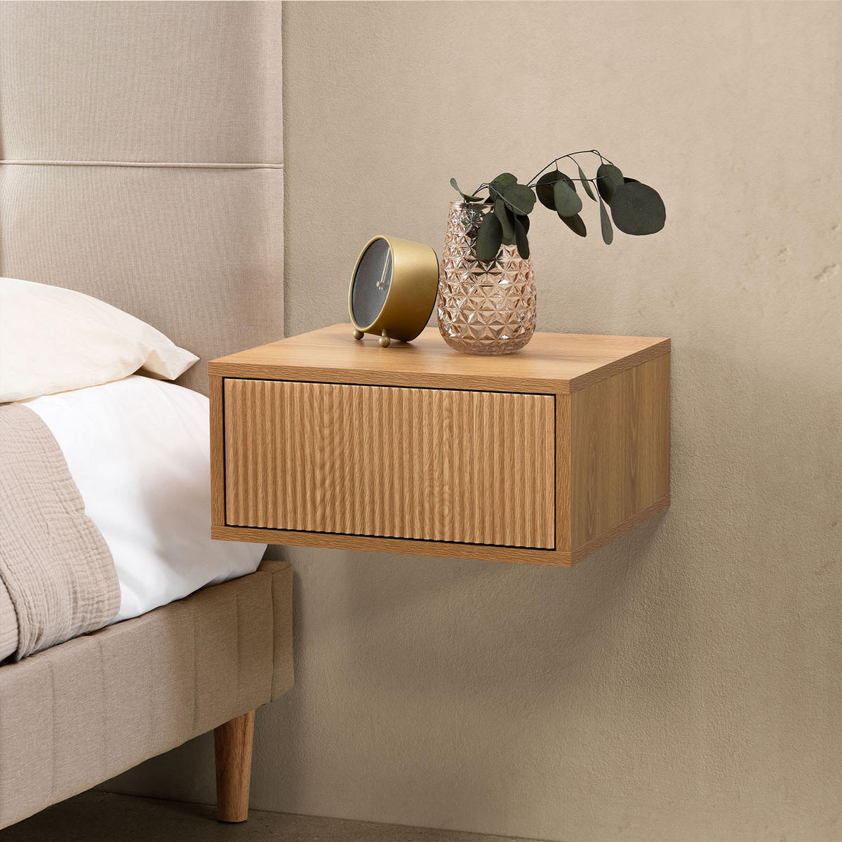 MĂSUȚA de noapte SUSPENDATĂ Florida 1 sertar aspect de stejar - culoare lemn stejar, compozit lemnos (40/19/35cm) - VS Venta-stock
