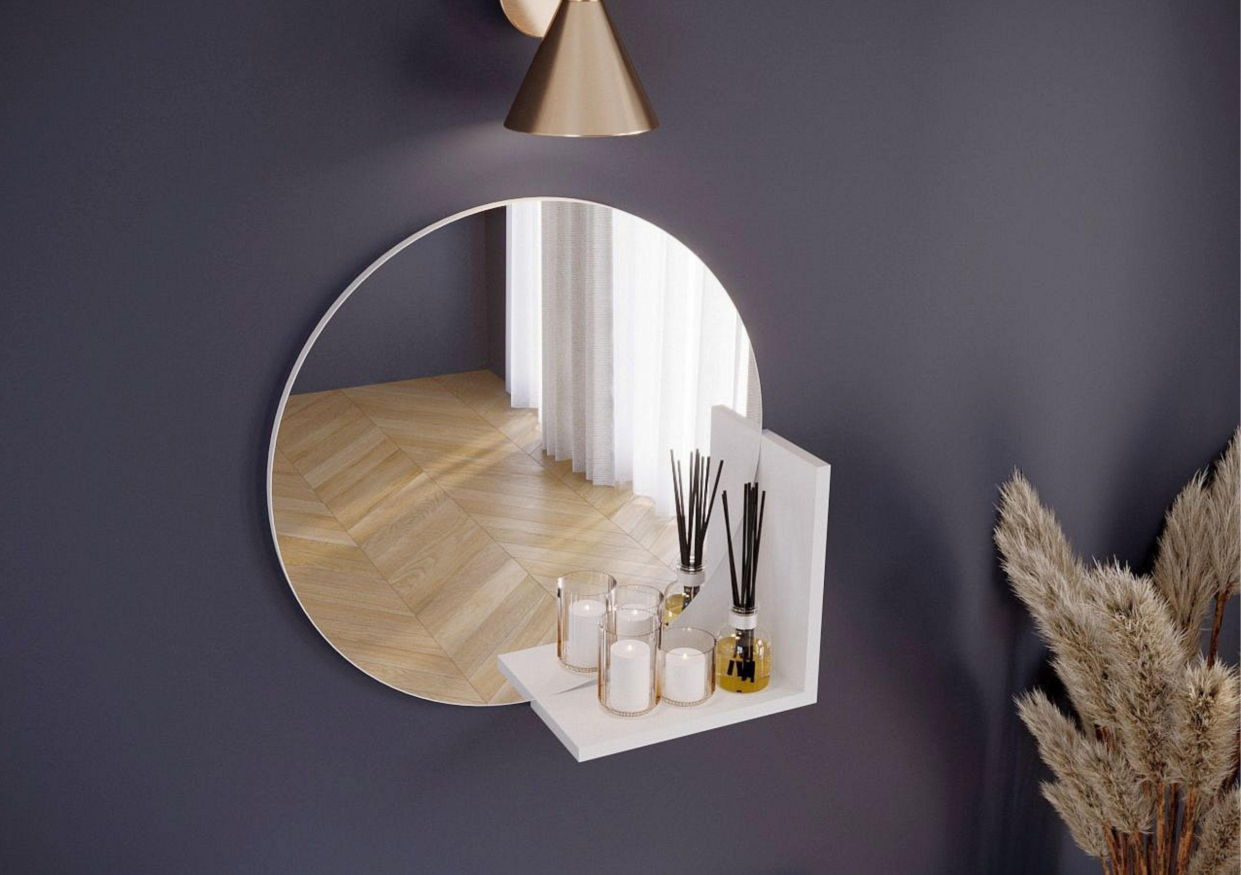 WANDSPIEGEL Lucija, Round 60 cm, mit Ablage, Weiß - Weiß, Holzwerkstoff (60/60/12cm) - Skandica