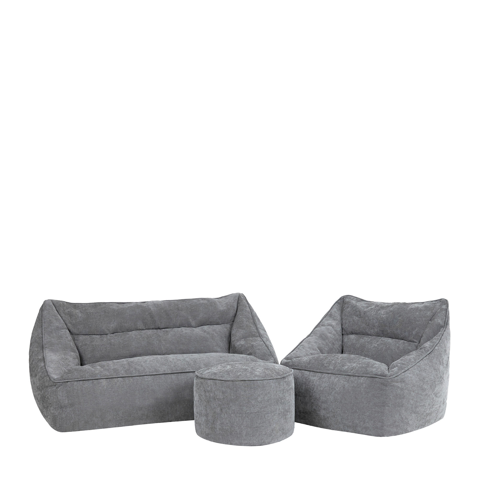 SITZSACK-SET 3 tlg, Sofa Chenille Cecilia, Sitzsack Sessel mit Hocker - Grau, Kunststoff/Textil (160/70/93cm) - icon