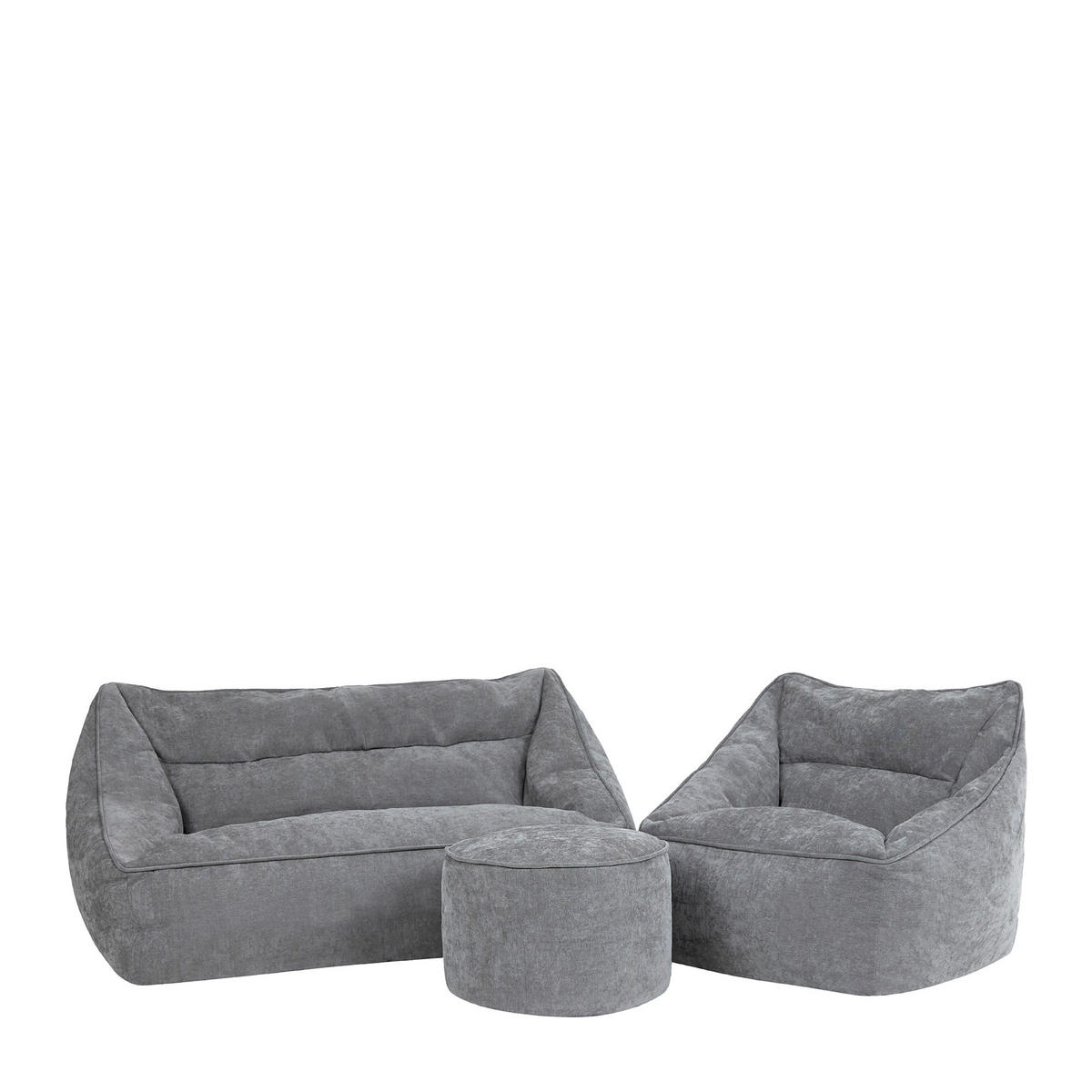 SITZSACK-SET 3 tlg, Sofa Chenille Cecilia, Sitzsack Sessel mit Hocker - Grau, Kunststoff/Textil (160/70/93cm) - icon
